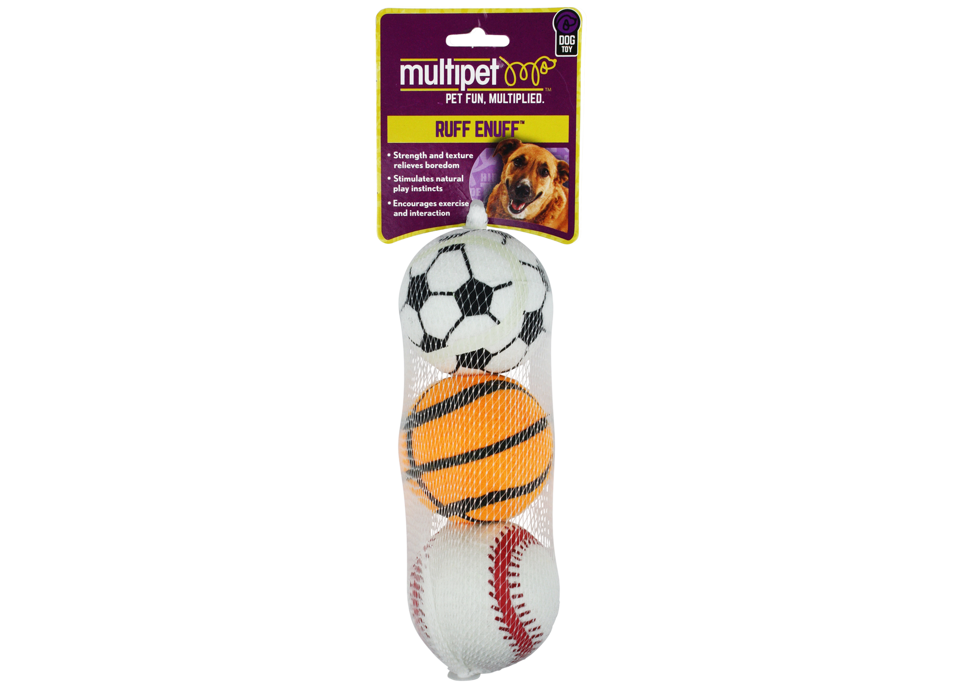Multipet Tennis Sports Balls - Assorted Sports 3pk