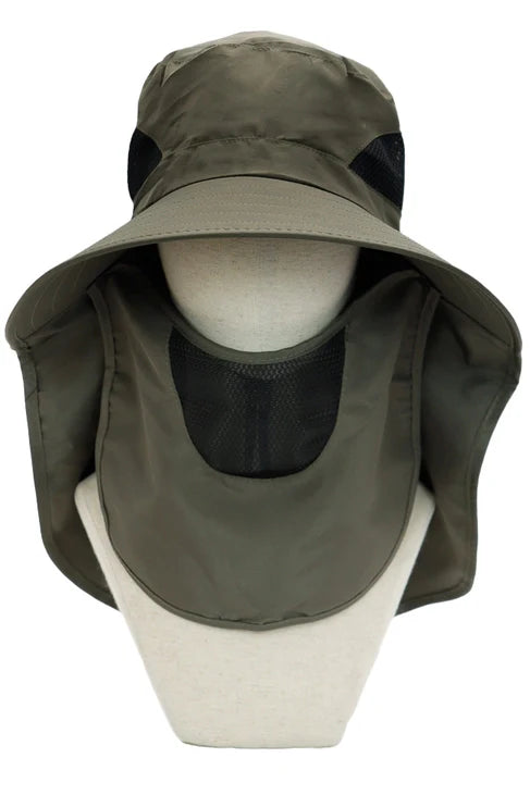 Dark Neutral Wide Brim Poly Fabric Mesh Sun Visor/OLIVE