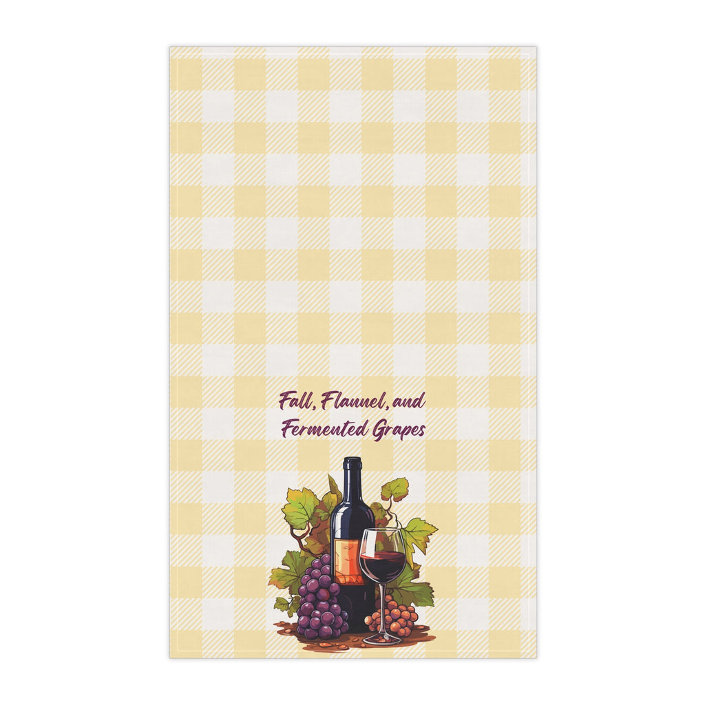 "Fall, Flannel and Fermented Grapes" Autumn Wine-Themed Tea Towels, Rustic Kitchen Decor, Festive Gift for Wine Lovers, Seasonal Home Accent, Fall Cooking Essentials