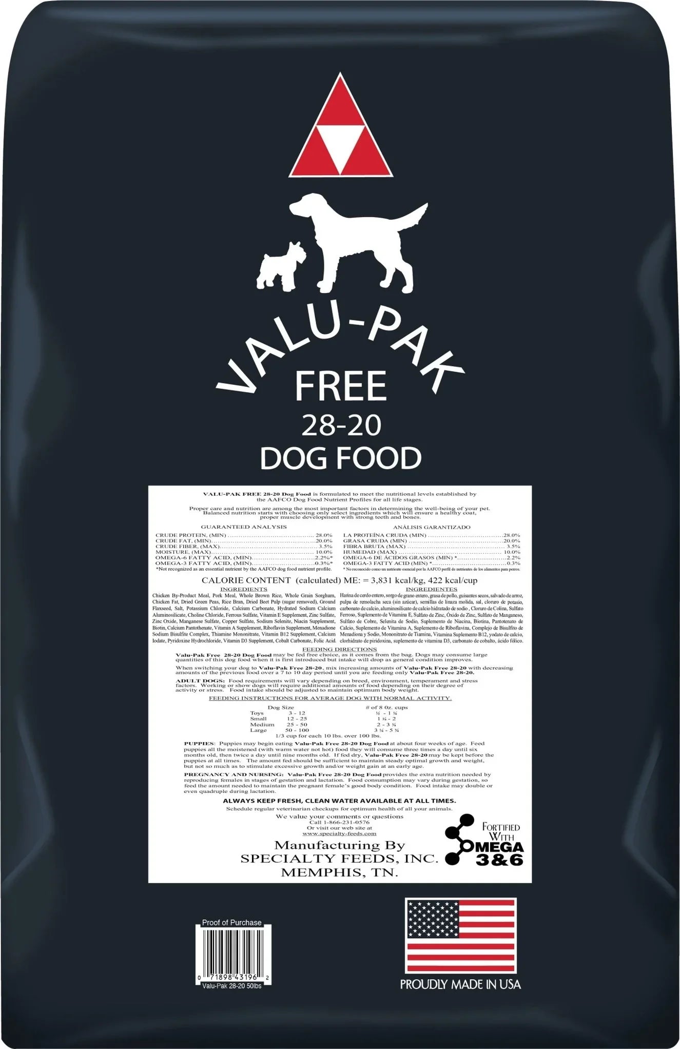 Valu-Pak Free 28-20 Performance Gluten Free Dry Dog Food for Active Dogs (Black Bag) 50 LB