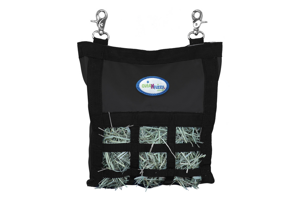 CuteNFuzzy Rabbit & Guinea Pig Hay Bag Feeder with Super Tough Bottom® Design | 15 Feeding Openings | Small 10" x 11" x 3" Hanging Hay Feeder | Less Waste, Cleaner Cage | Made in USA Design