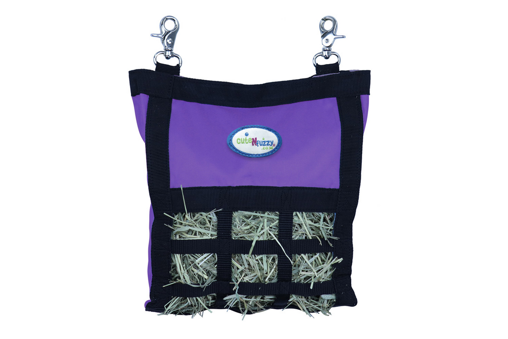 CuteNFuzzy Rabbit & Guinea Pig Hay Bag Feeder with Super Tough Bottom® Design | 15 Feeding Openings | Small 10" x 11" x 3" Hanging Hay Feeder | Less Waste, Cleaner Cage | Made in USA Design