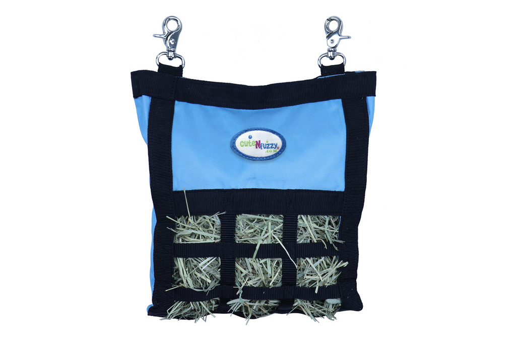 CuteNFuzzy Rabbit & Guinea Pig Hay Bag Feeder with Super Tough Bottom® Design | 15 Feeding Openings | Small 10" x 11" x 3" Hanging Hay Feeder | Less Waste, Cleaner Cage | Made in USA Design