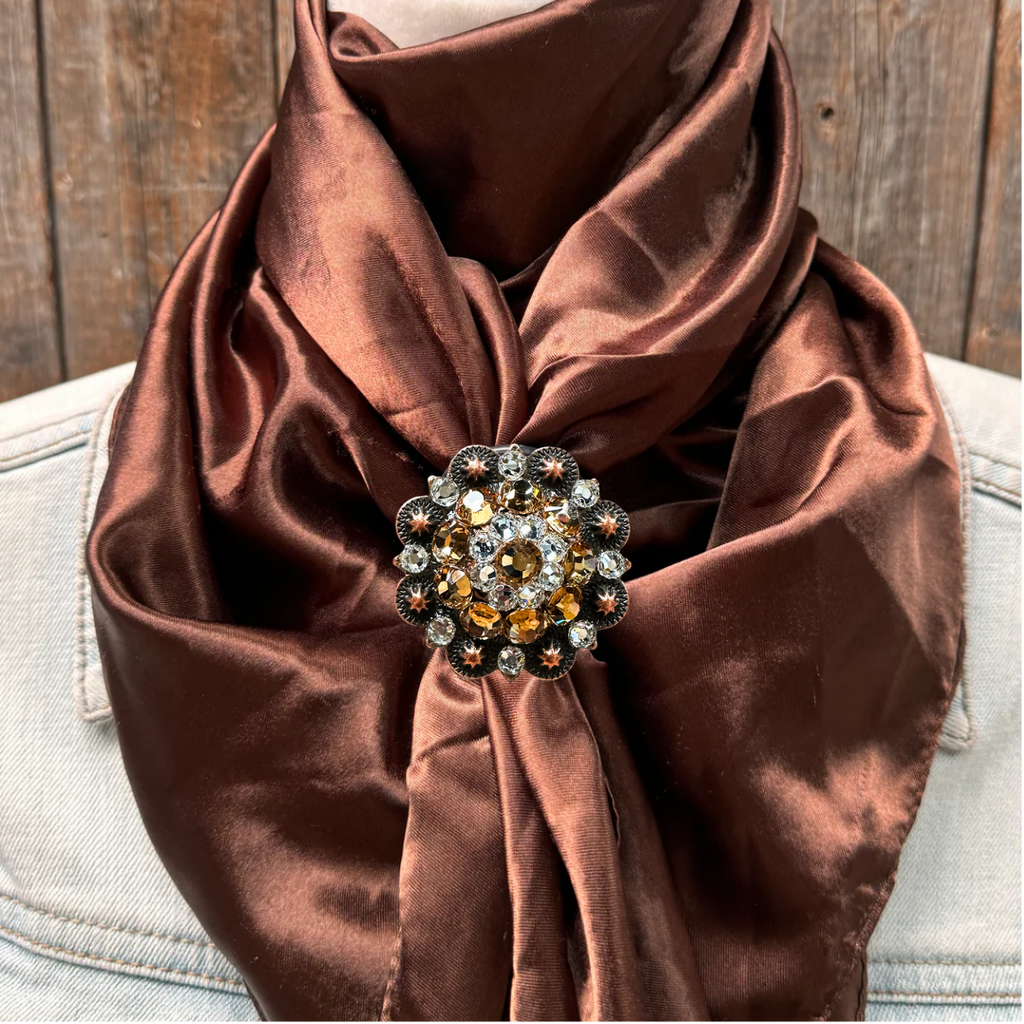 35X35" Solid Brown Wild Rag / Scarf WRS2 - Crystal Concho Wild Rag Slides - Assorted