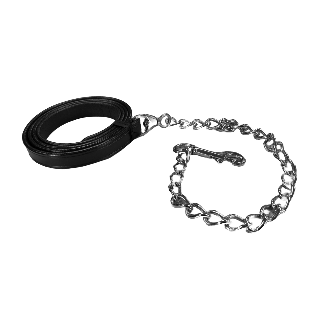 DERBY ORIGINALS MULTIPURPOSE FLAT LEATHER LEAD FOR CATTLE, HORSE OR DOG WITH CHAIN AND SWIVEL SNAP-One Year Limited Warranty