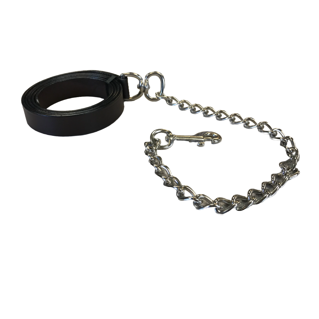 DERBY ORIGINALS MULTIPURPOSE FLAT LEATHER LEAD FOR CATTLE, HORSE OR DOG WITH CHAIN AND SWIVEL SNAP-One Year Limited Warranty