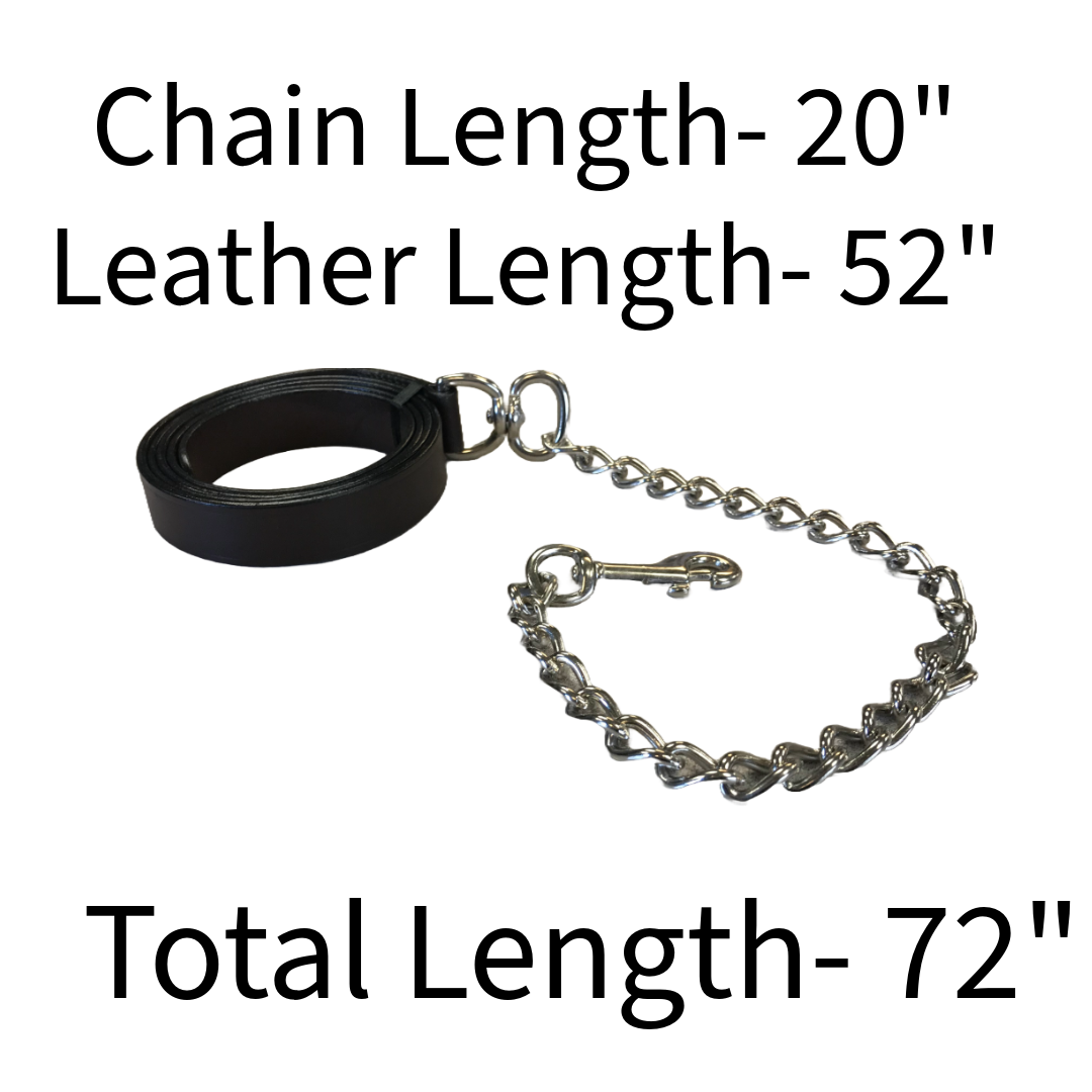 DERBY ORIGINALS MULTIPURPOSE FLAT LEATHER LEAD FOR CATTLE, HORSE OR DOG WITH CHAIN AND SWIVEL SNAP-One Year Limited Warranty