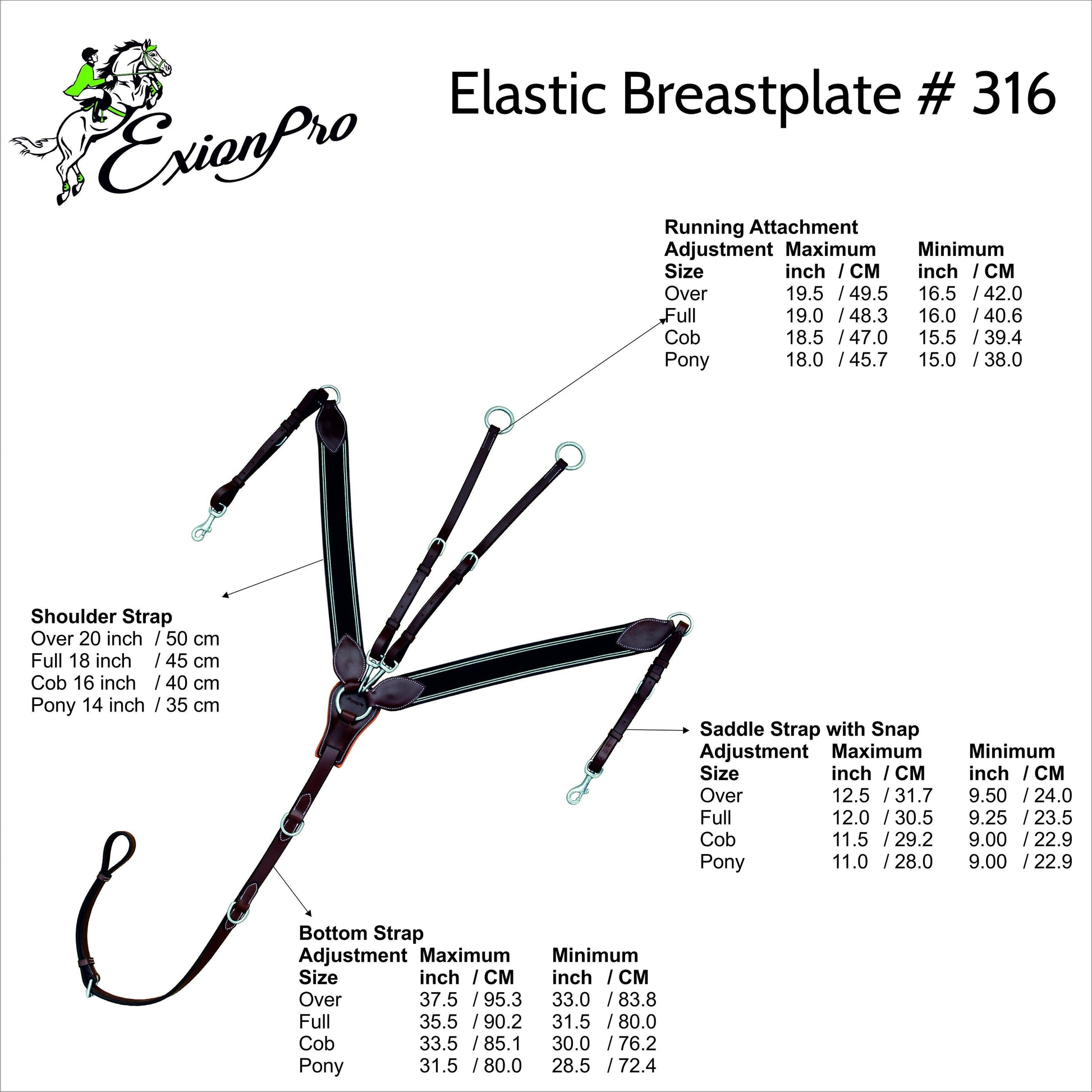 ExionPro Wide Elastic 3 Point Breastplate - Matching Elastic
