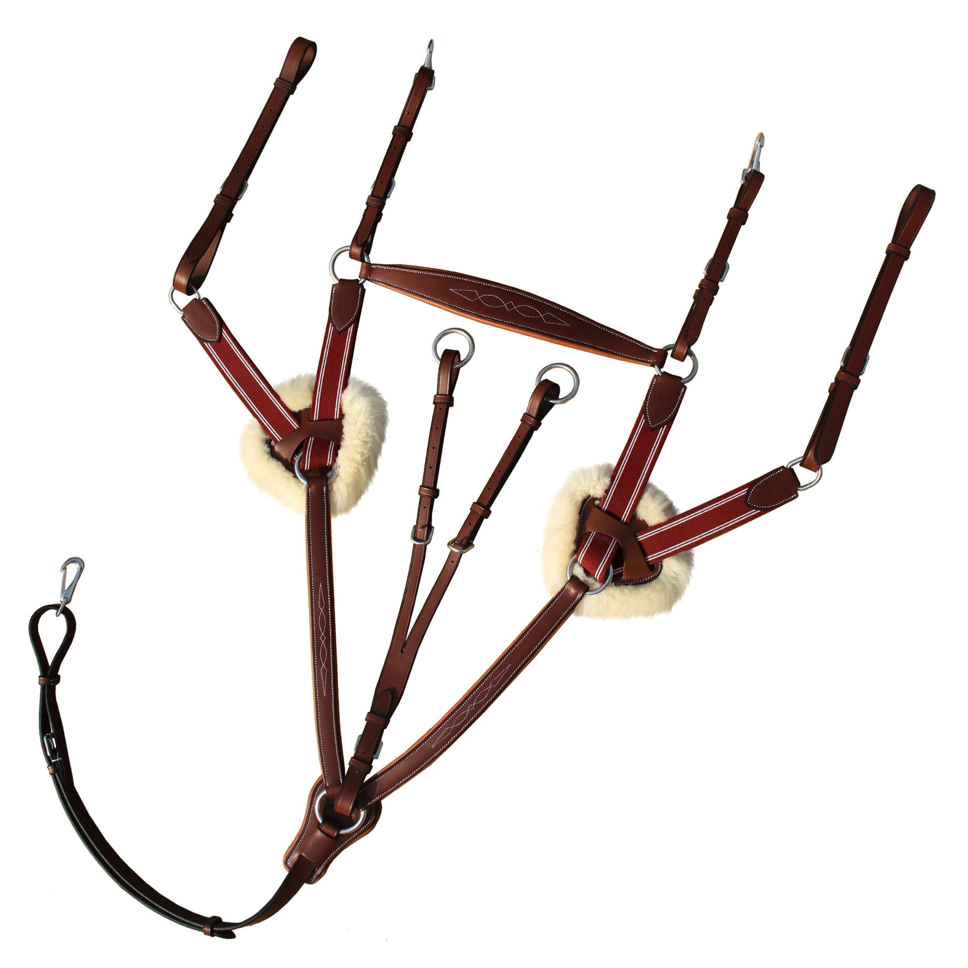 ExionPro 5 Point Breastplate with Sheepskin Padding - Burgundy Elastic & White Strips