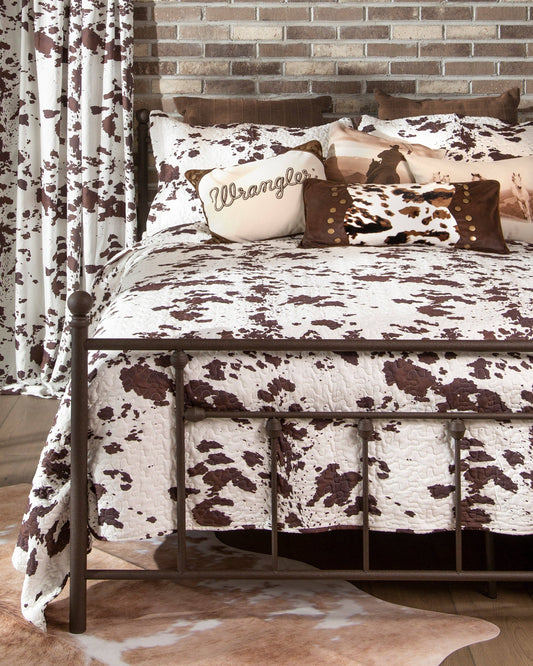 Wrangler Cowhide Print Quilt Set – Rustic Western Bedding in Twin, Queen & King Sizes