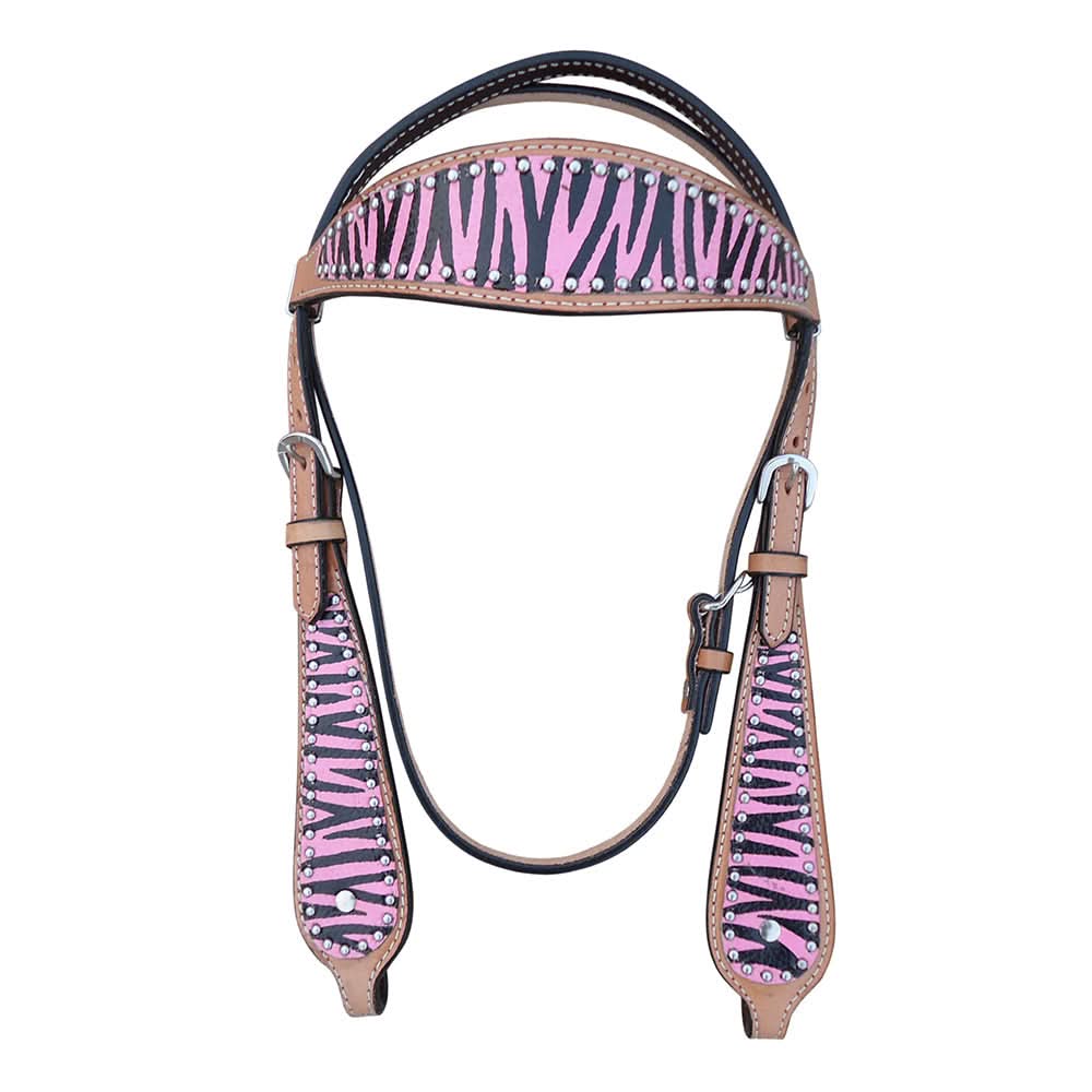 HILASON Western Horse Leather Headstall & Breast Collar Tack Set Zebra