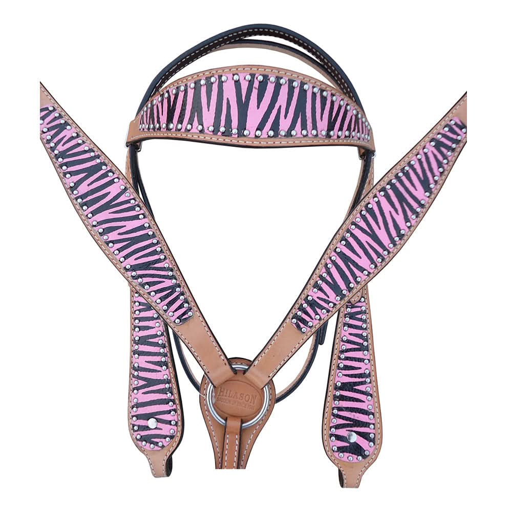 HILASON Western Horse Leather Headstall & Breast Collar Tack Set Zebra