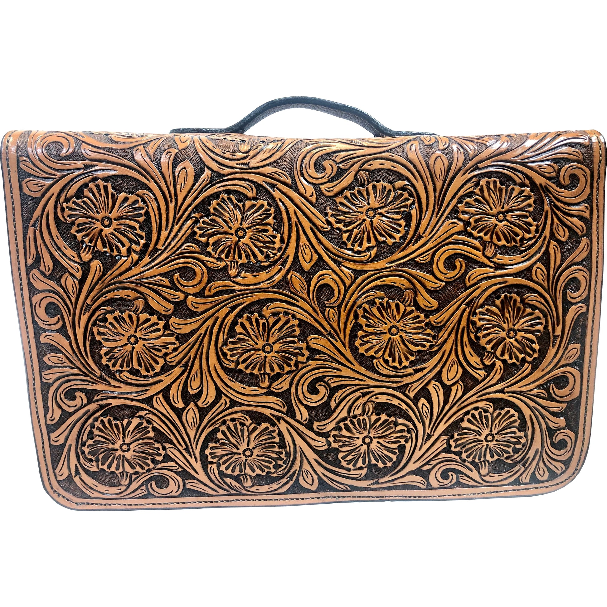 Floral Tooled Briefcase with Cow Hide