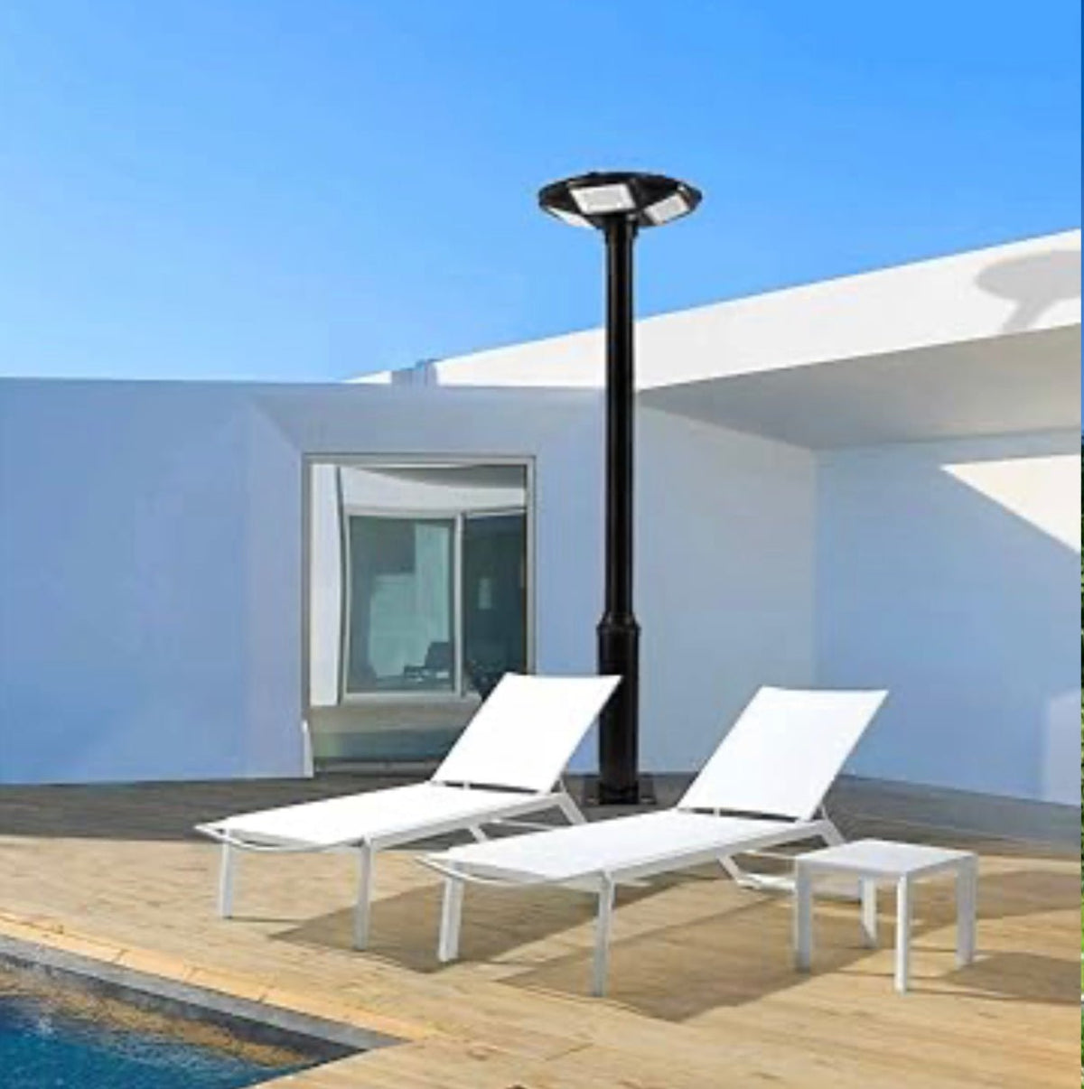 3500W Commercial Solar Round 360° Wide Angle Pole Outdoor Lamp Post Light with 98 inch Pole IP67 Waterproof With Remote