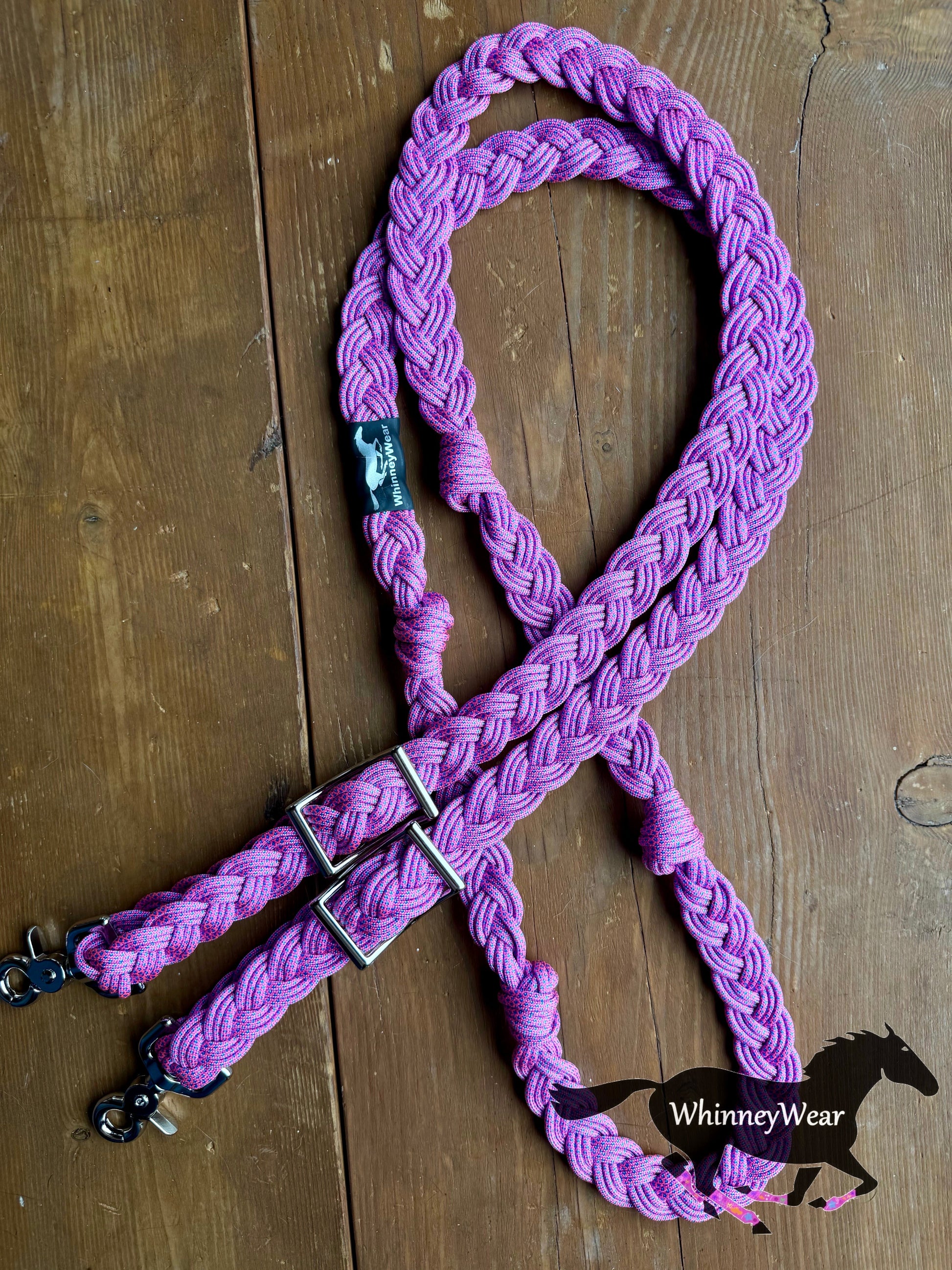8ft Baby Pink & Blue Specs Braided Reins