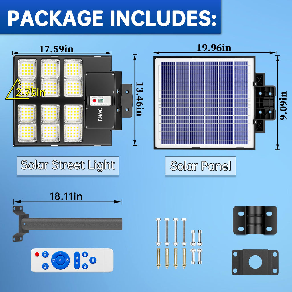 3600W Commercial Solar Street Light , 120000LM Parking Lot Light Commercial Dusk to Dawn With Remote