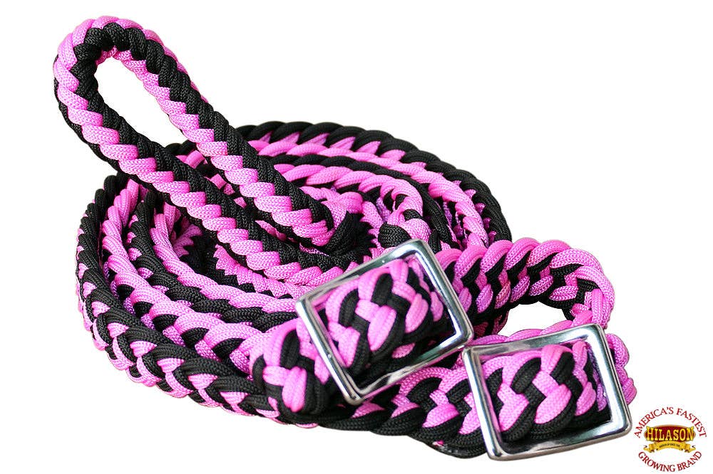 1" X 8Ft Braided Poly Barrel Horse Racing Reins Flat Grip