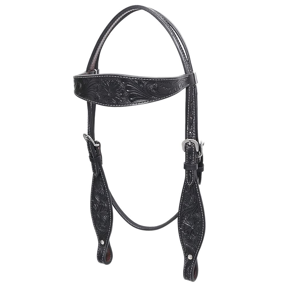 HILASON Western Horse Breast Collar Headstall Genuine American Leather Floral Black