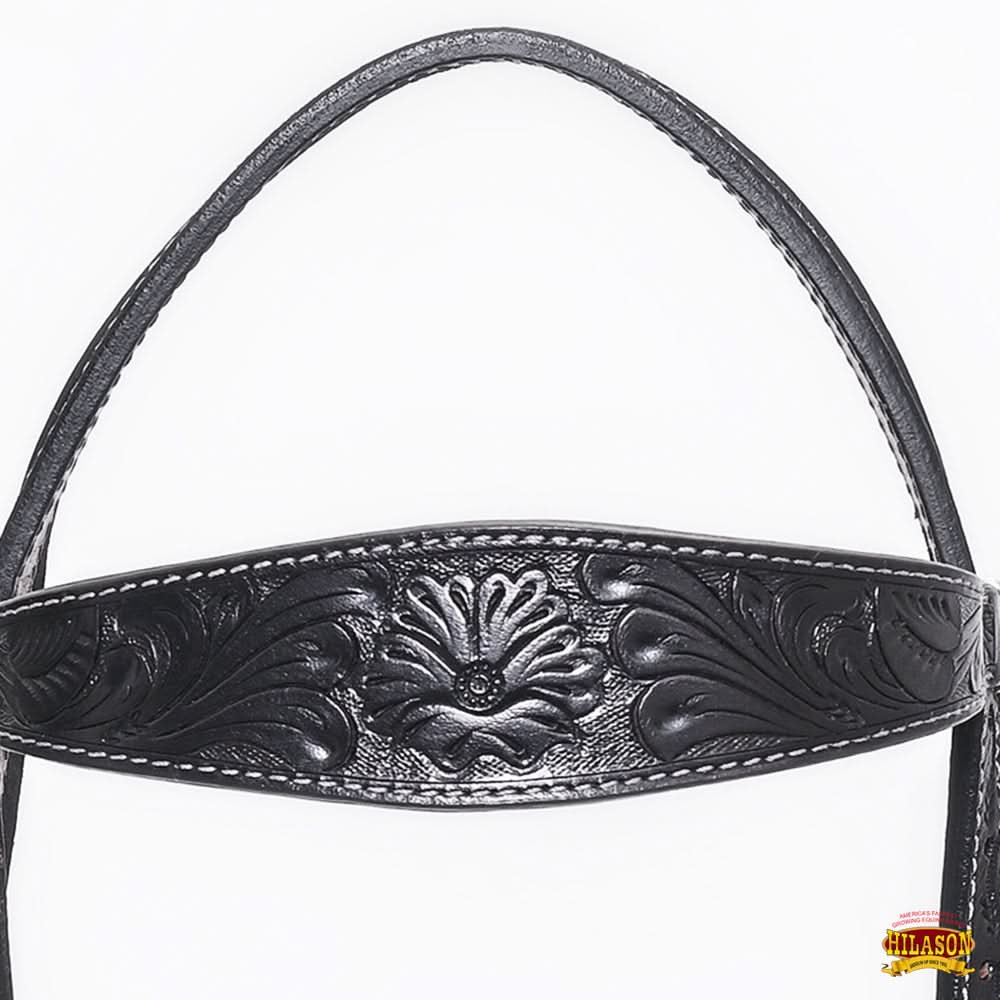 HILASON Western Horse Breast Collar Headstall Genuine American Leather Floral Black