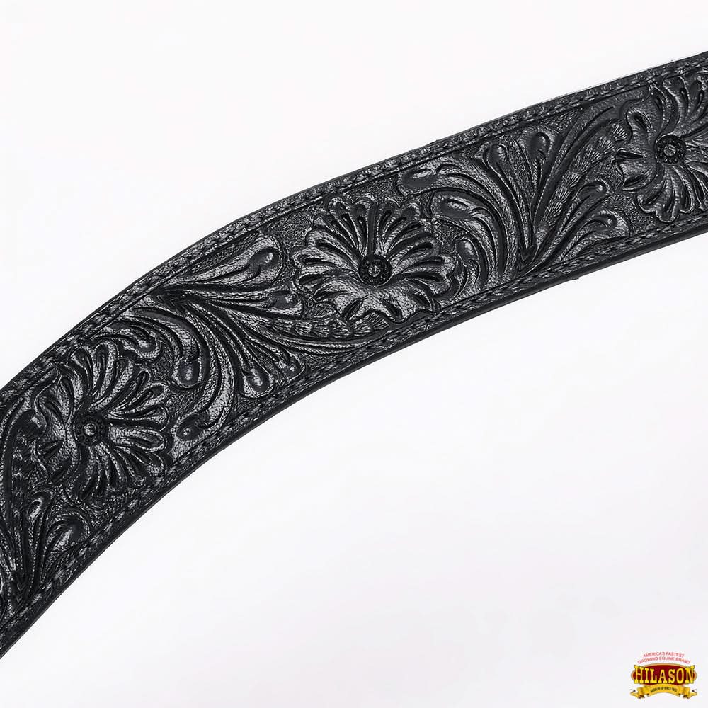 HILASON Western Horse Breast Collar Headstall Genuine American Leather Floral Black