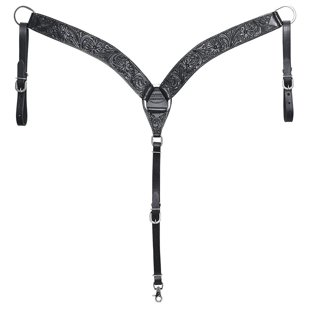 HILASON Western Horse Breast Collar Headstall Genuine American Leather Floral Black
