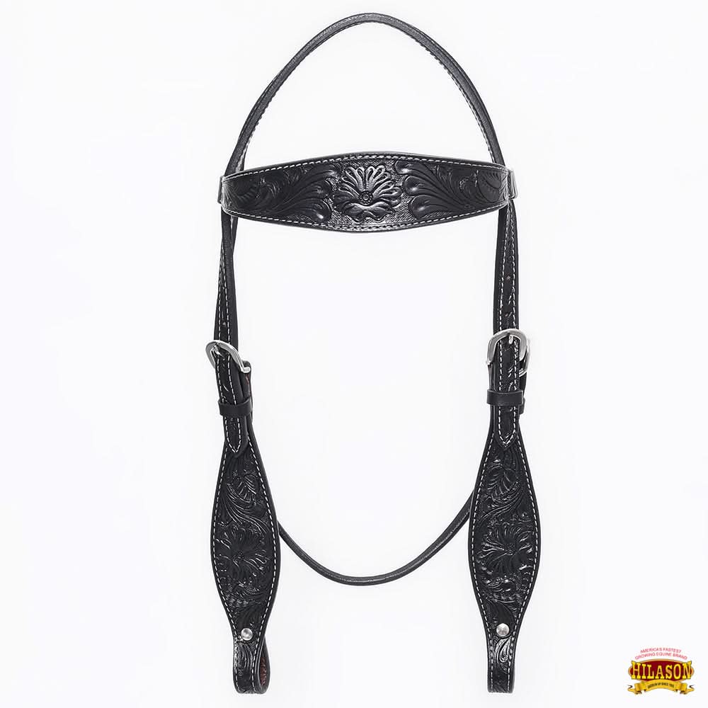 HILASON Western Horse Breast Collar Headstall Genuine American Leather Floral Black