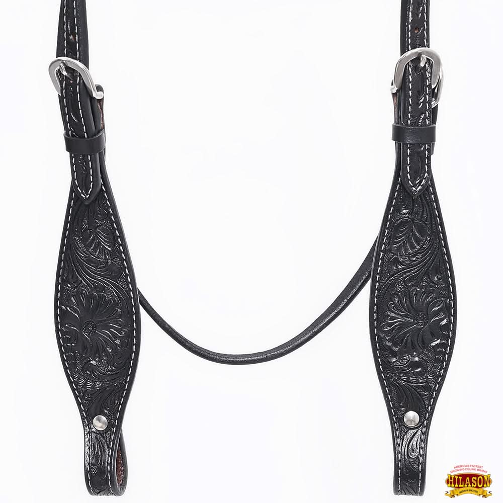 HILASON Western Horse Breast Collar Headstall Genuine American Leather Floral Black