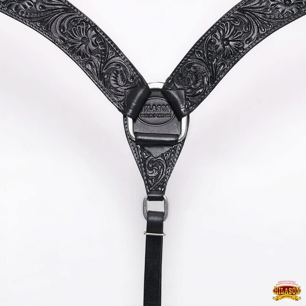 HILASON Western Horse Breast Collar Headstall Genuine American Leather Floral Black