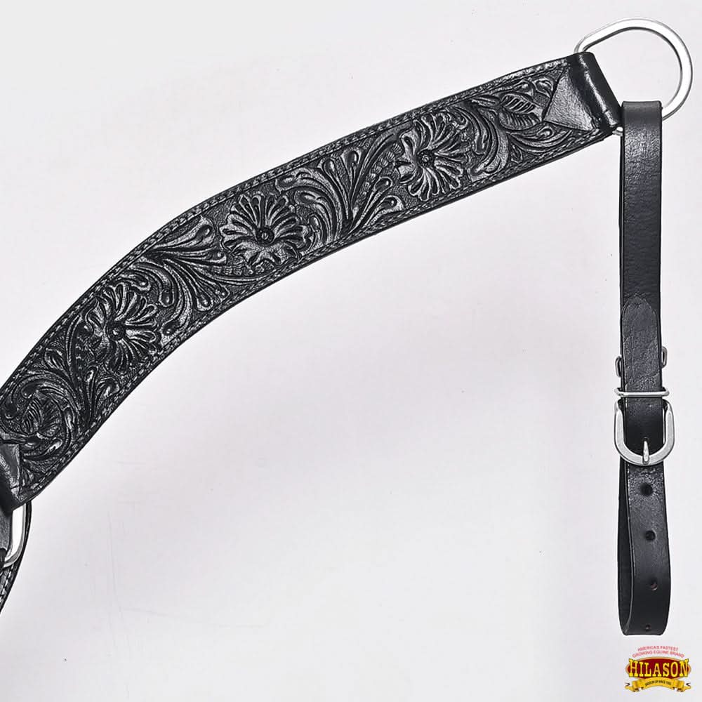 HILASON Western Horse Breast Collar Headstall Genuine American Leather Floral Black