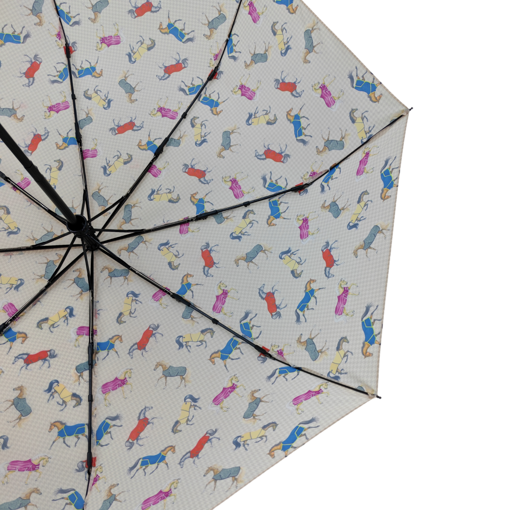 AWST Int'l Lila Compact Umbrella-Horses in Blankets