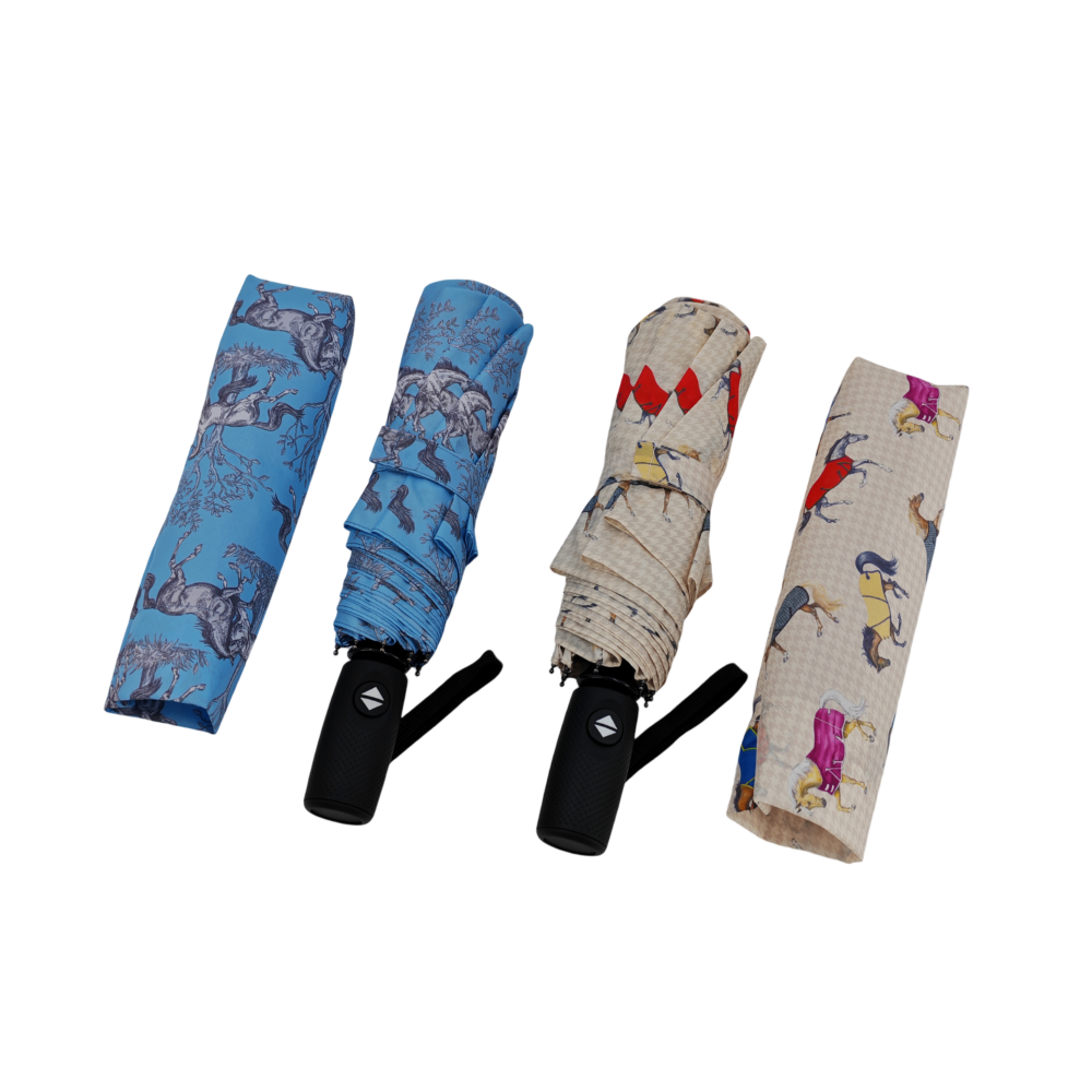 AWST Int'l Lila Compact Umbrella-Horses in Blankets