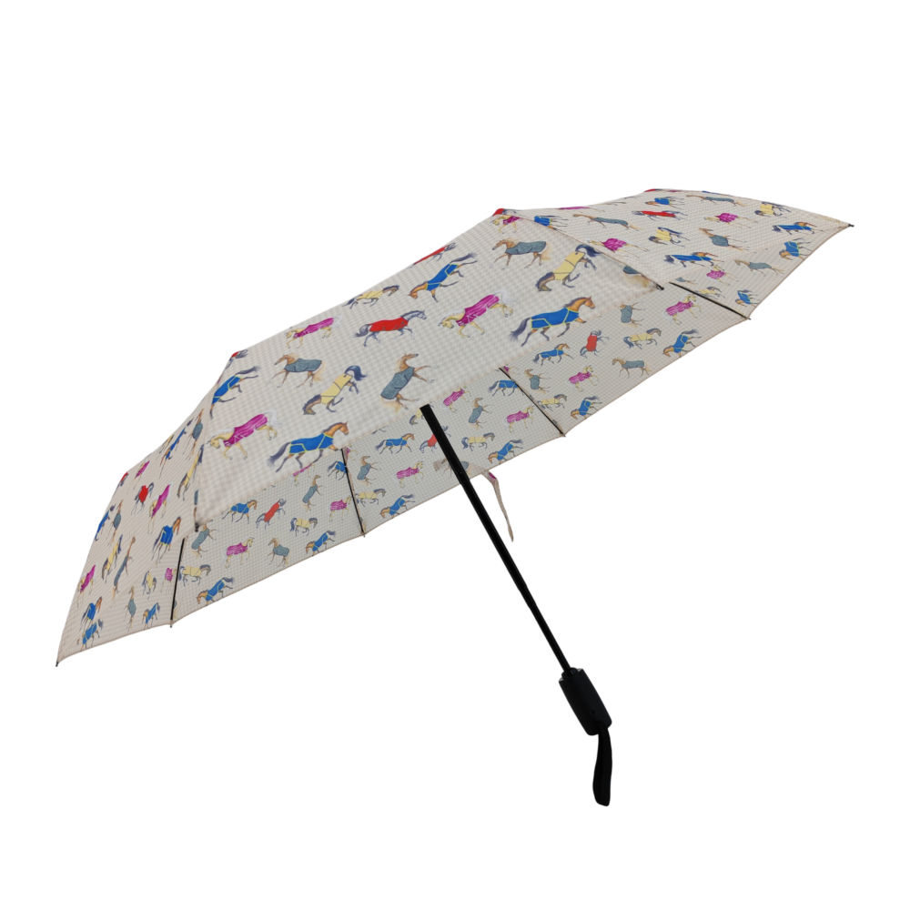AWST Int'l Lila Compact Umbrella-Horses in Blankets