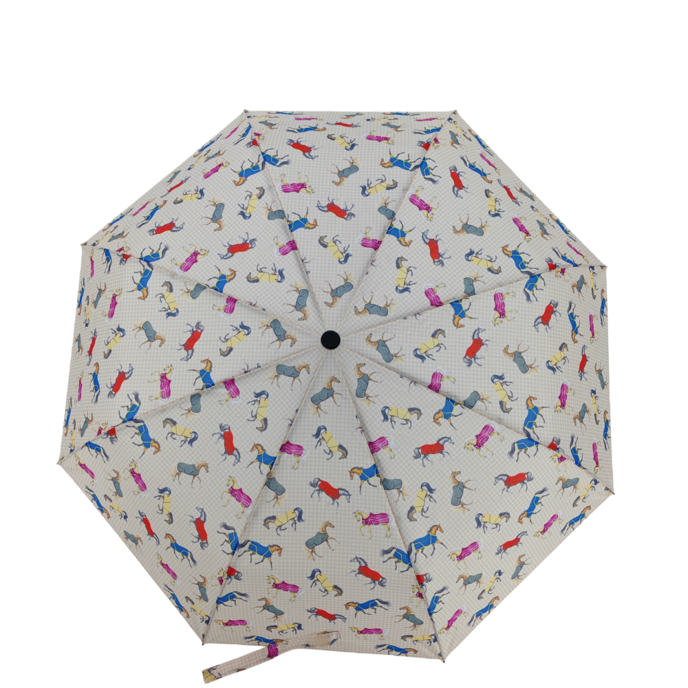 AWST Int'l Lila Compact Umbrella-Horses in Blankets
