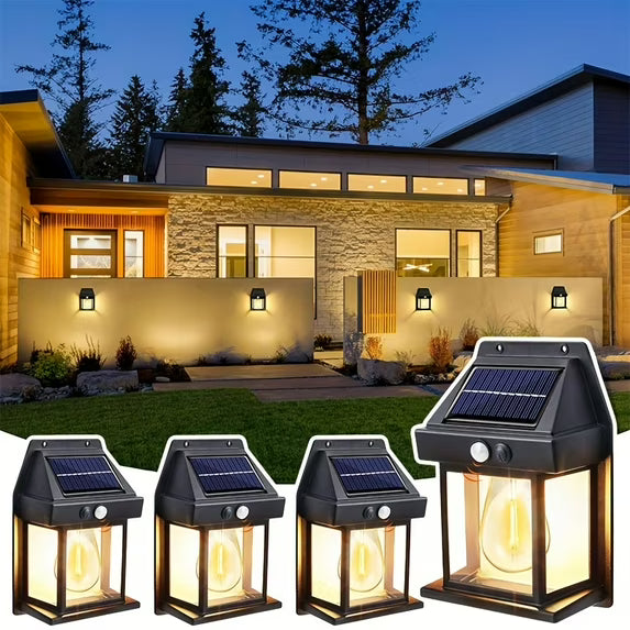 SmartYard 4 Pack Solar Sensor Motion Wall Lights Tungsten Lamps Exterior Porch Lanterns