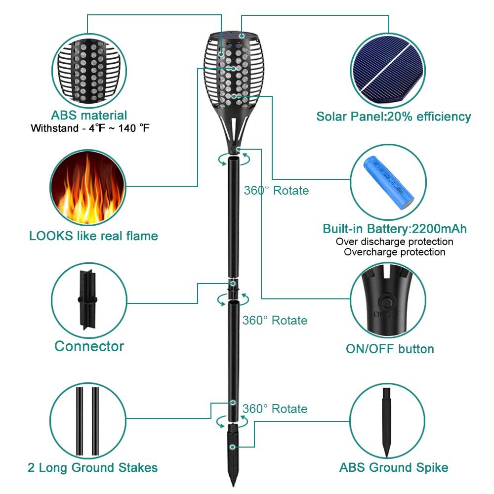 4-Pack Solar Flickering Flames Torch Lights Outdoor Dusk to Dawn Auto On/Off 29 Inch