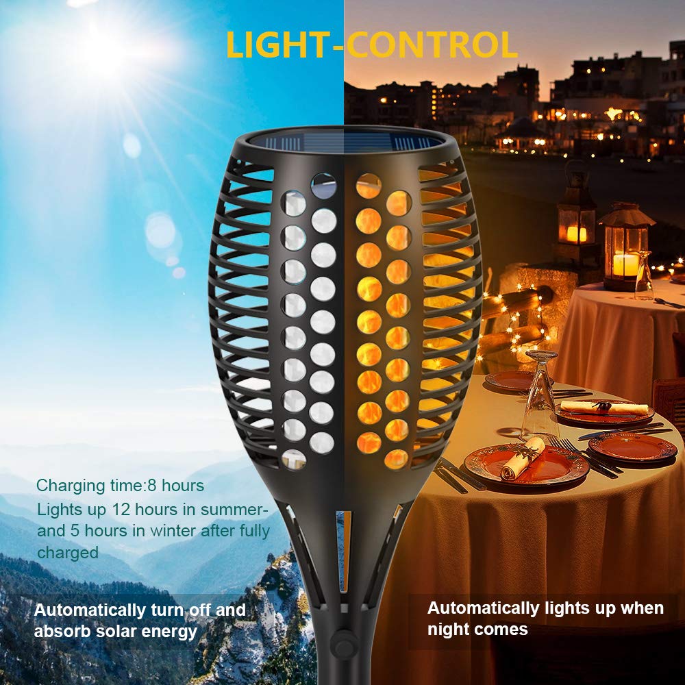 4-Pack Solar Flickering Flames Torch Lights Outdoor Dusk to Dawn Auto On/Off 29 Inch