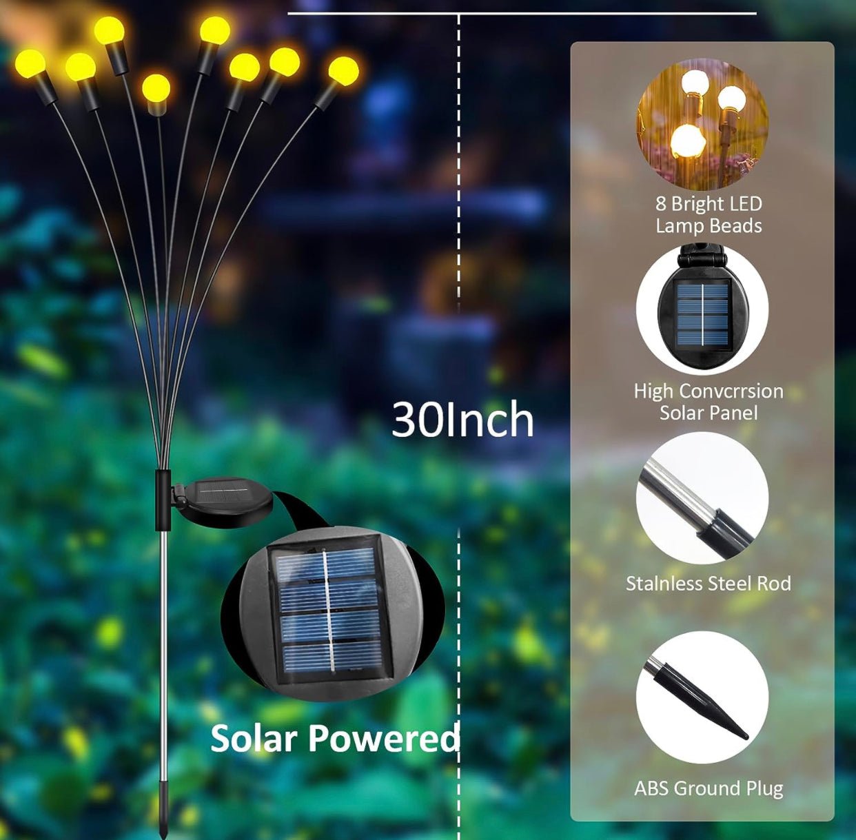 4 Pack Solar Powered Light FireFly Upgraded 8 LED