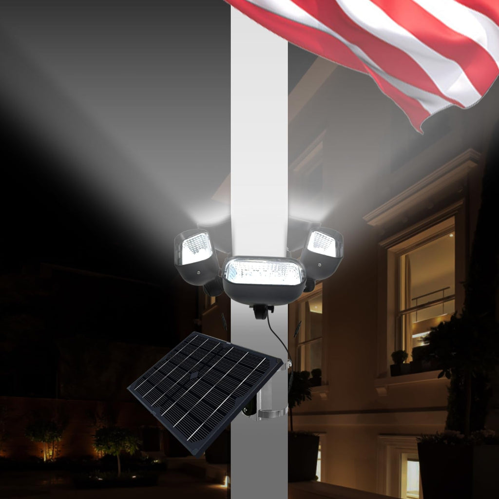 800W Solar Flag Pole Light for 15-40ft flagpole 5 Spotlights，Adjustable Clamps Fits 3-6''Diameter Inground Poles from Dusk to Dawn