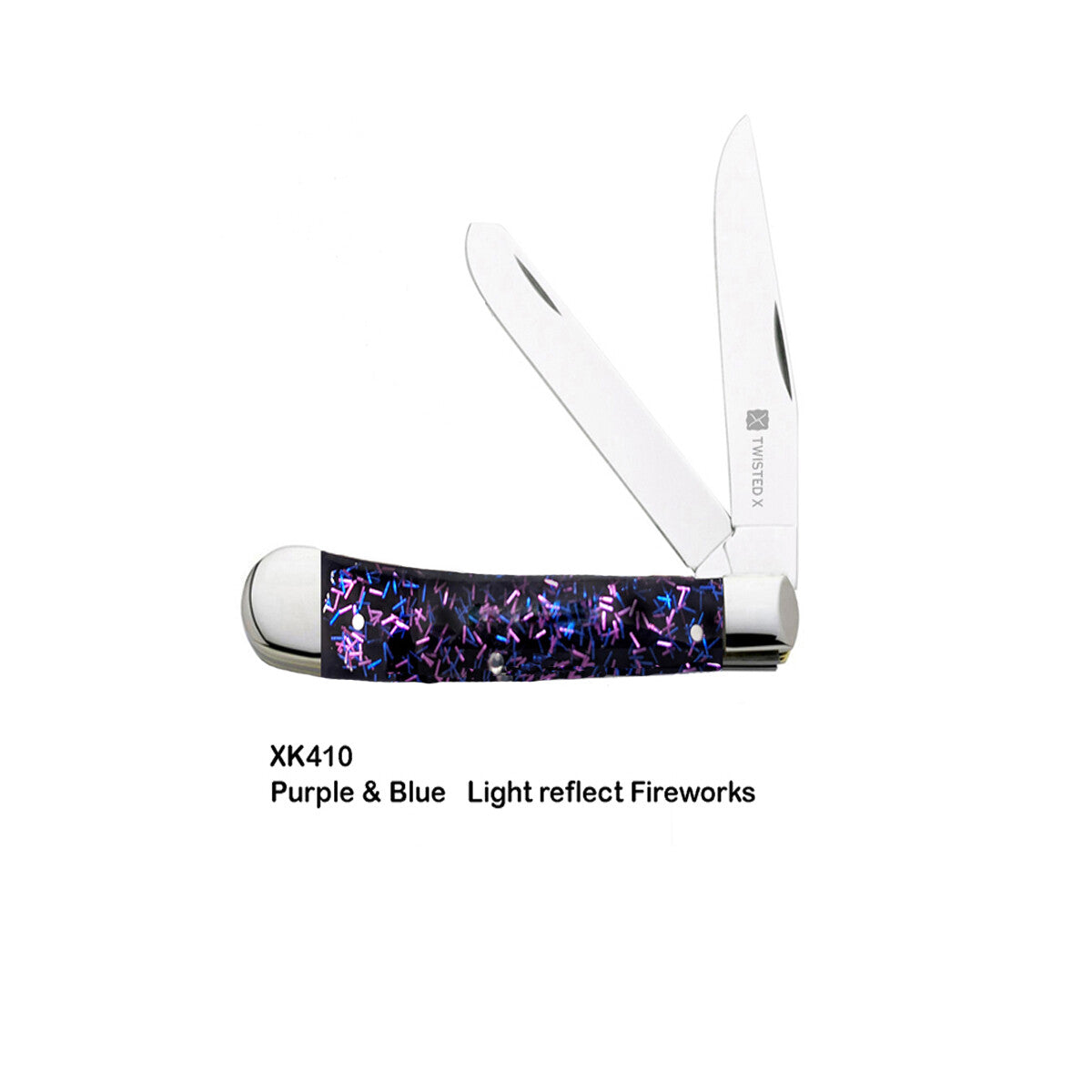 TWISTED X  KNIFES- 4 1/4" FOLDING KNIFE STAINLESS BLADE PURPLE FIREWORKS