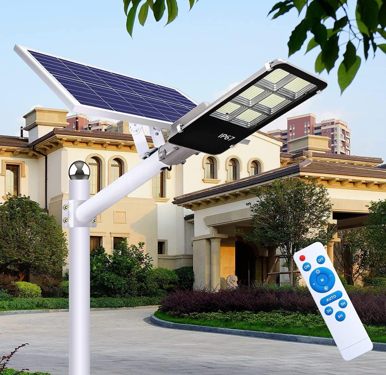 4400W Solar Street Lights Outdoor, Dusk to Dawn Solar Led Outdoor Light with Remote Control, 6500K Daylight White