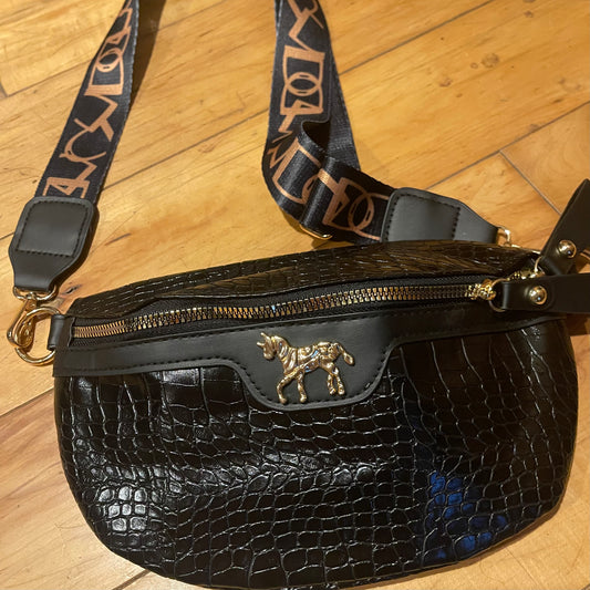 Black alligator crossbody bag