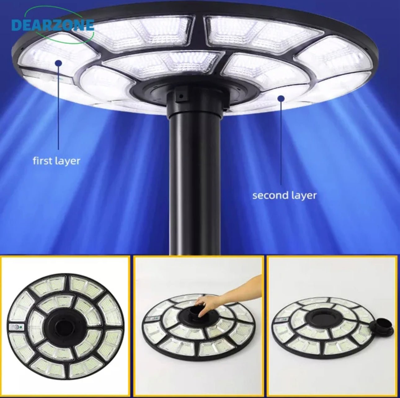 4500W Solar Outdoor Light Round 360° Wide Angle UFO Garden Pole And Wall Street Lights with Remote