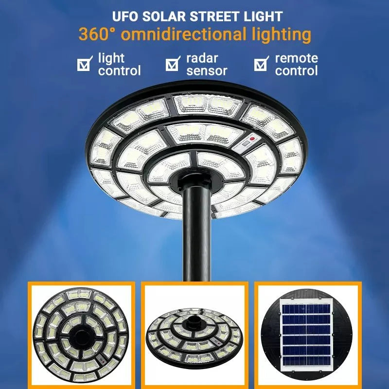 4500W Solar Outdoor Light Round 360° Wide Angle UFO Garden Pole And Wall Street Lights with Remote
