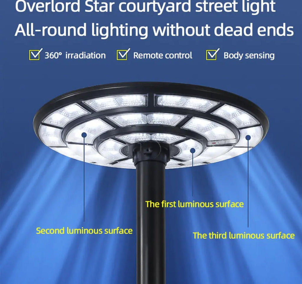 4500W Solar Outdoor Light Round 360° Wide Angle UFO Garden Pole And Wall Street Lights with Remote