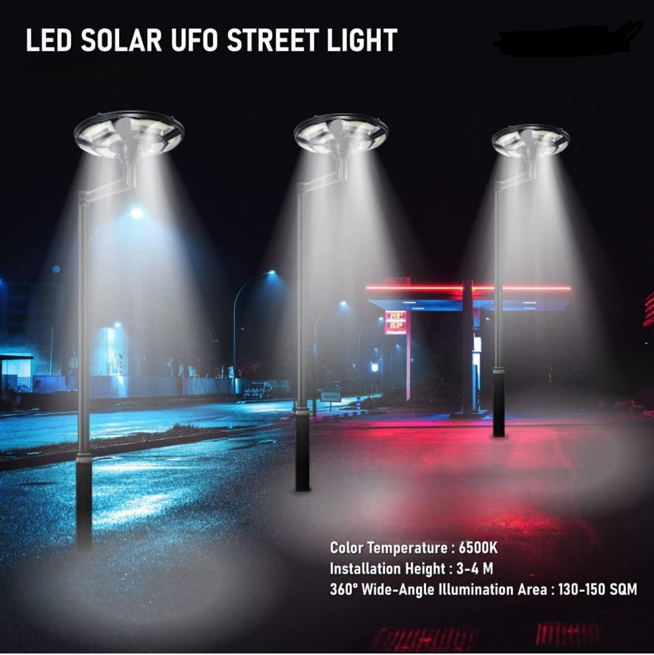 4500W Solar Outdoor Light Round 360° Wide Angle UFO Garden Pole And Wall Street Lights with Remote