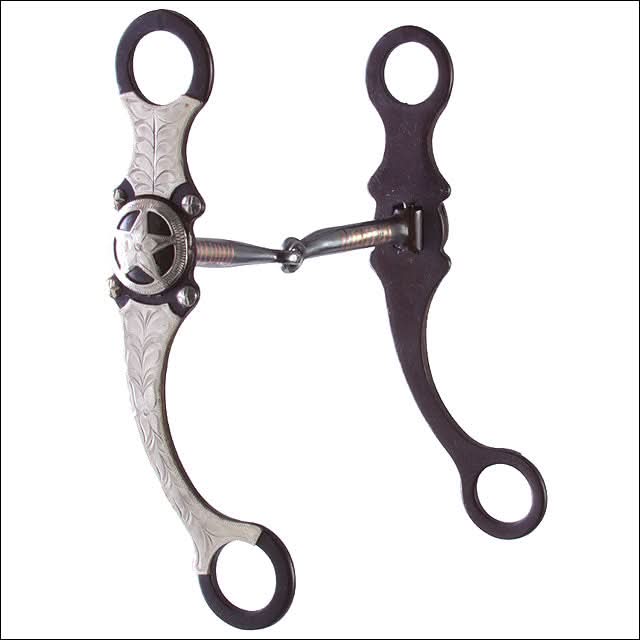 Hilason Brown Steel Curb Horse Bit German Steel W/Star Hand Engraved Cheeks