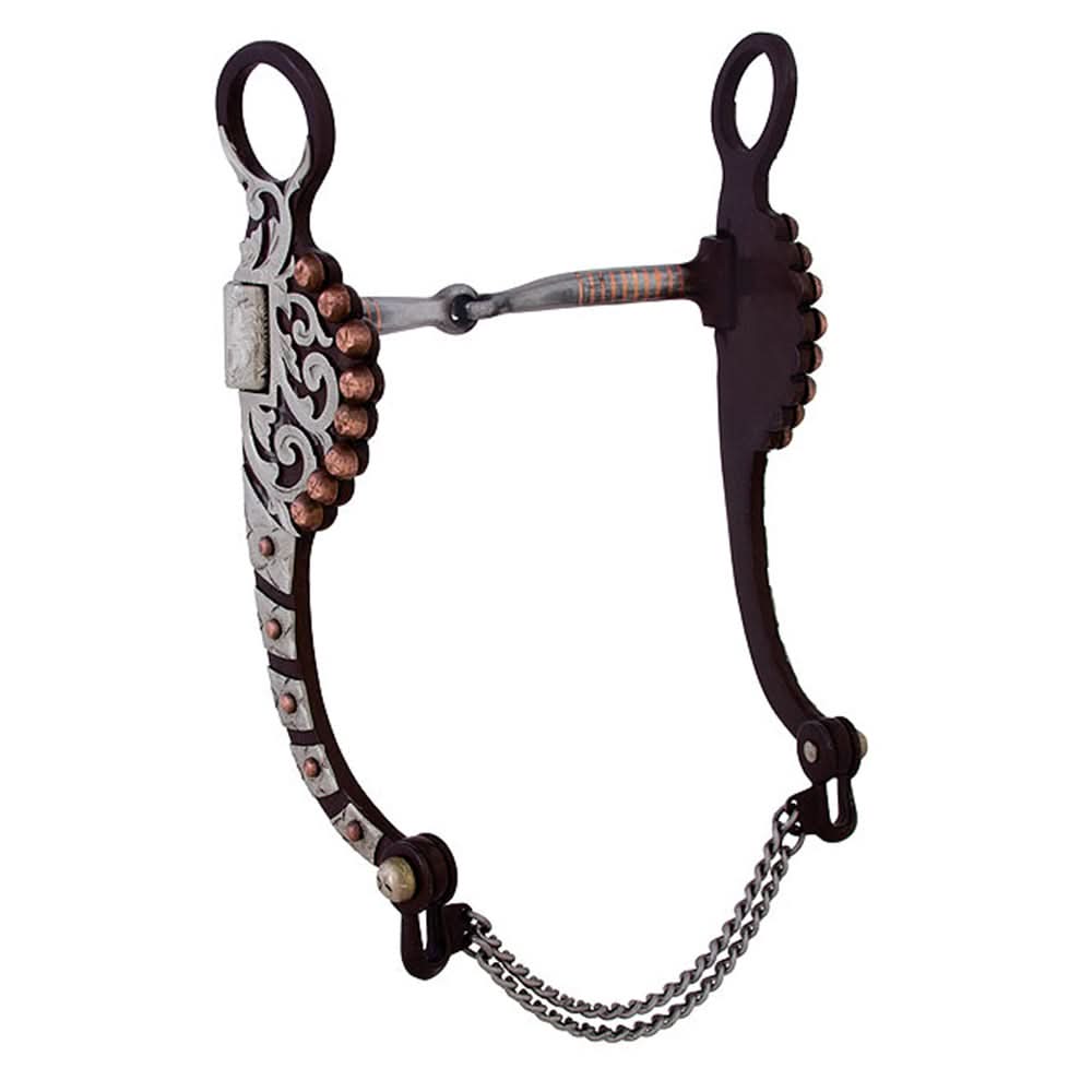 Hilason Brown Steel Horse Tack Show Bit 5 in Copper Hooded Engraved Port Mouth