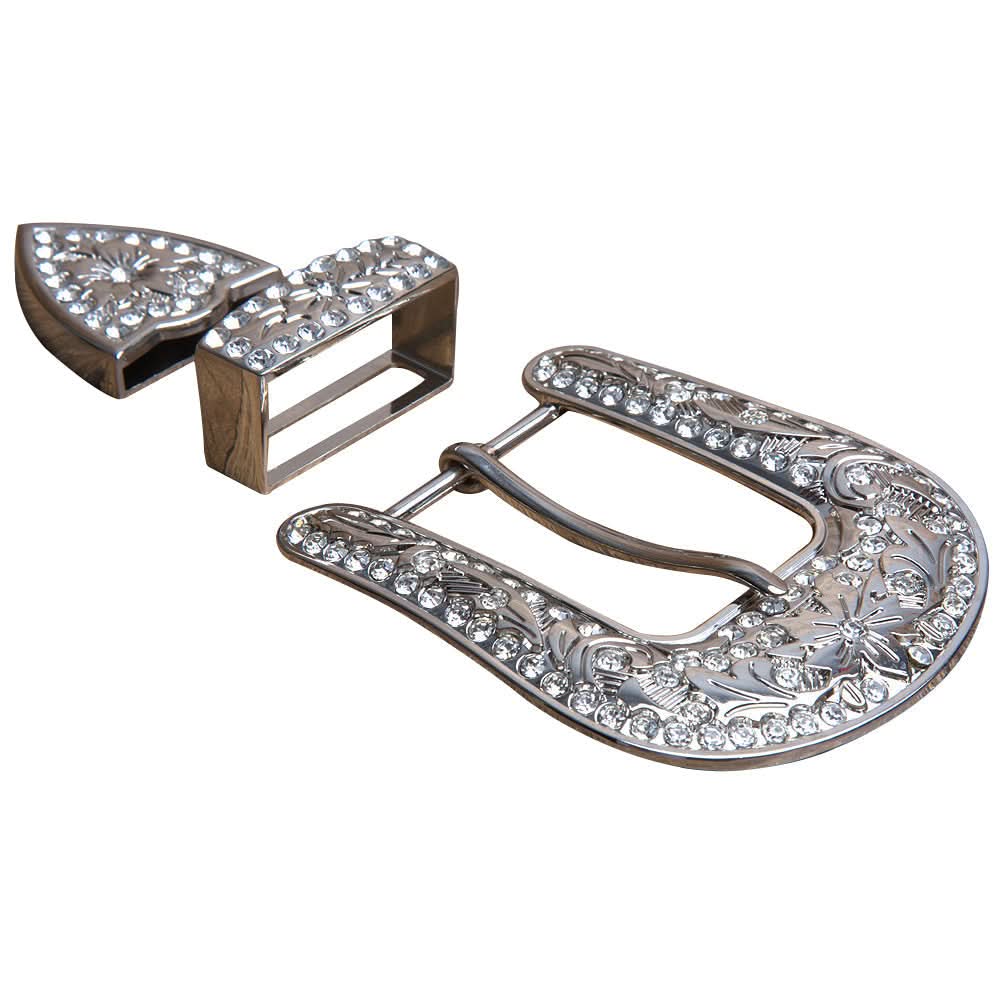 Screw Back Concho Stainless Steel Ed Belt Buckle Set Bling Clear Crystal