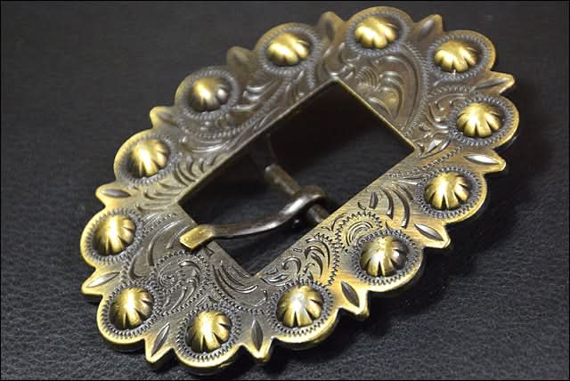 Western Screw Back Concho Brass Finished Leather Belt Floral Buckle