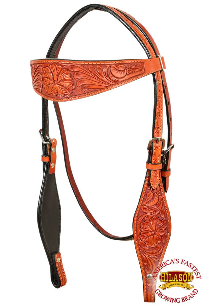 HILASON Western Horse Headstall Breast Collar Genuine American Leather Floral Mahogany
